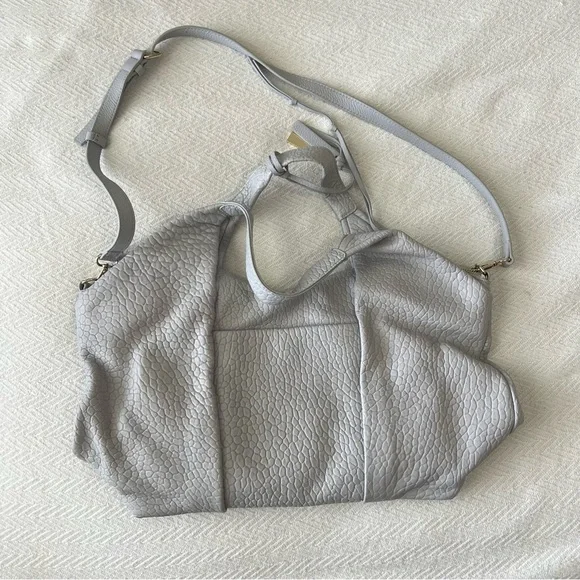 Vince Camuto Convertible Pale Mist Gray Leather Pleated Tote Steph - Picture 1 of 12